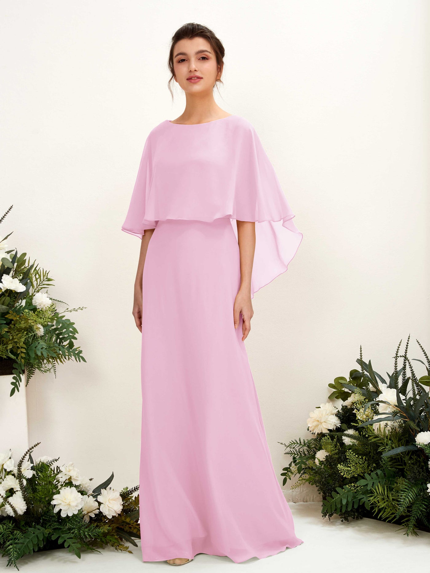 Carlyna Tubo Corte Escote bandeja Capa Vestidos de dama de honor Rosa Caramelo #color_rosa-caramelo