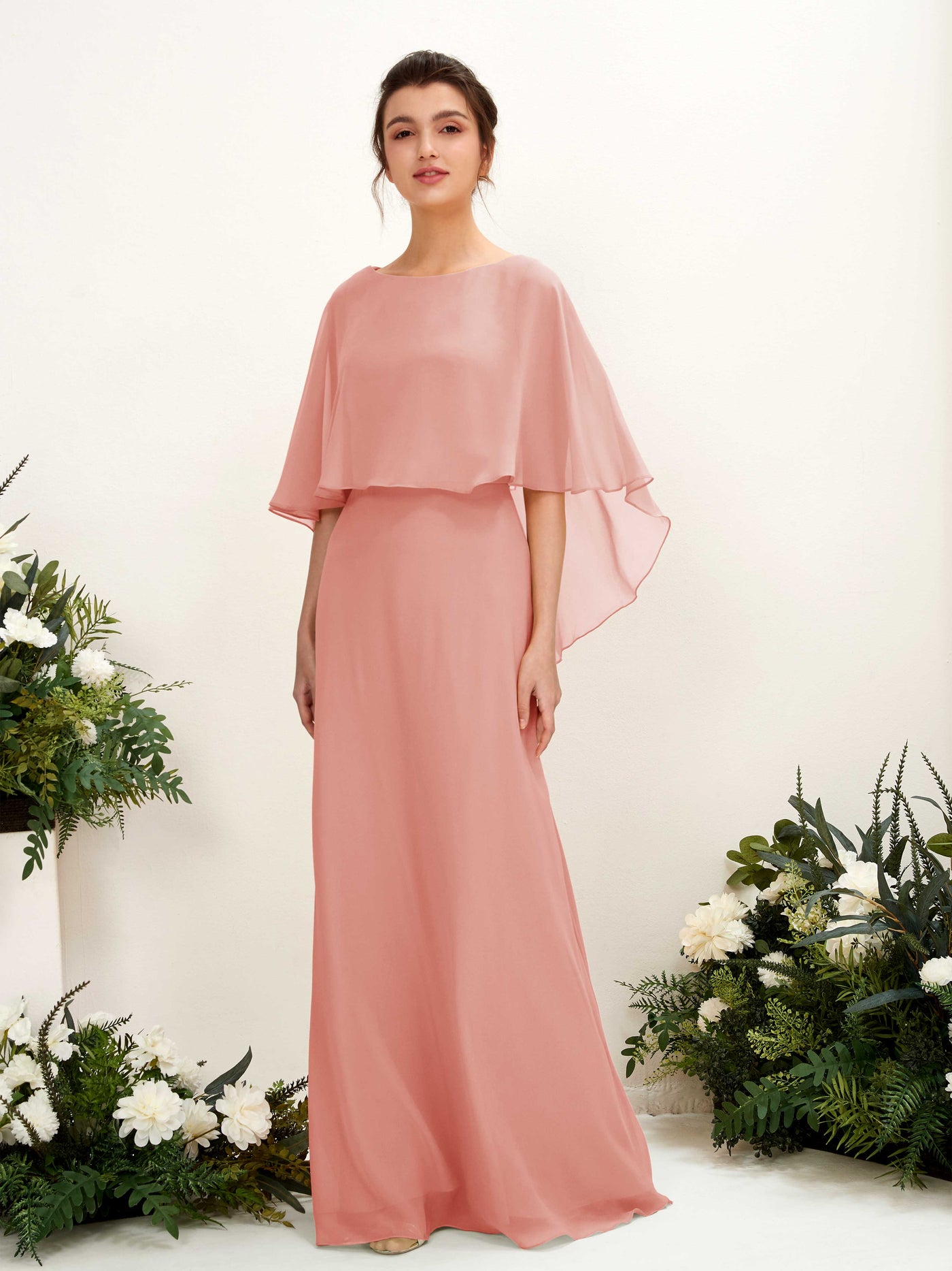 Carlyna Tubo Corte Escote bandeja Capa Vestidos de dama de honor Rosa Champán #color_rosa-champ-n