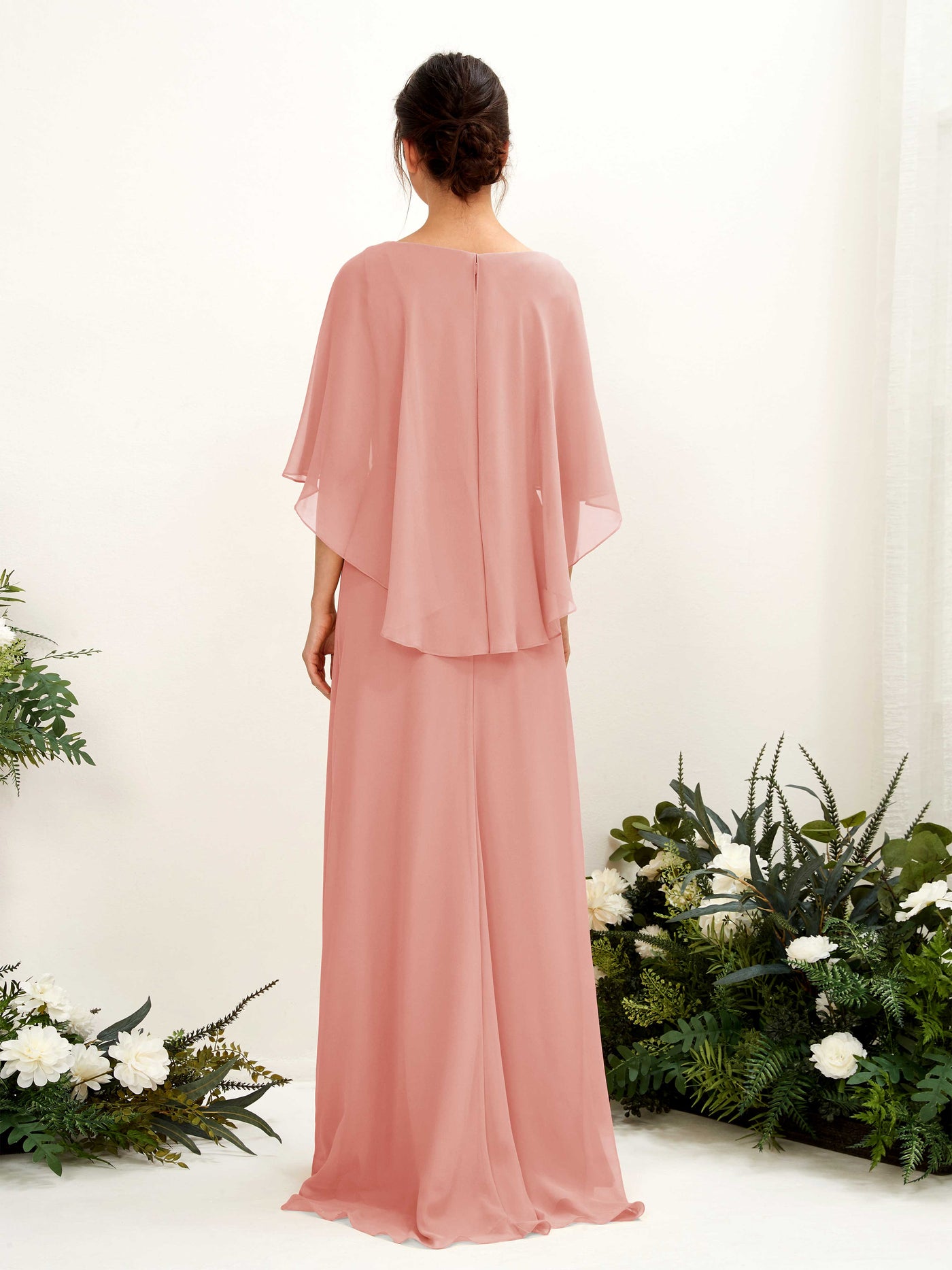 Carlyna Tubo Corte Escote bandeja Capa Vestidos de dama de honor Rosa Champán #color_rosa-champ-n