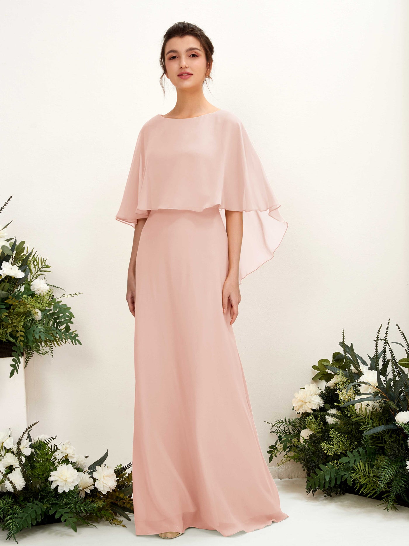 Carlyna Tubo Corte Escote bandeja Capa Vestidos de dama de honor Rosa Perla #color_rosa-perla