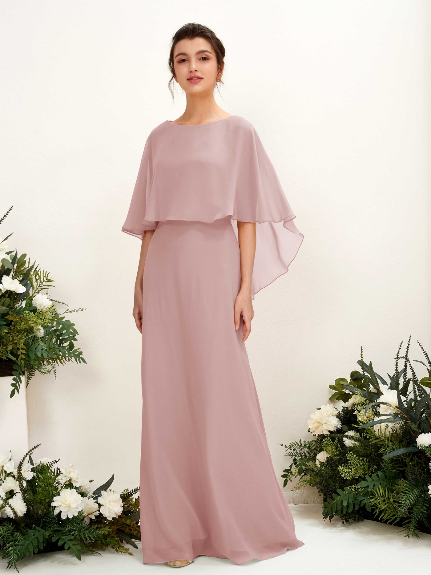 Carlyna Tubo Corte Escote bandeja Capa Vestidos de dama de honor Rosa Polvorienta #color_rosa-polvorienta