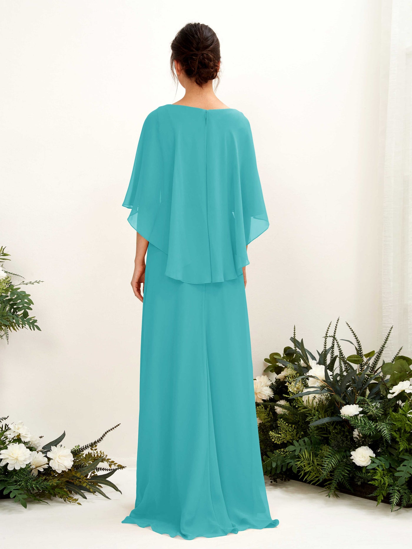 Carlyna Tubo Corte Escote bandeja Capa Vestidos de dama de honor Turquesa #color_turquesa