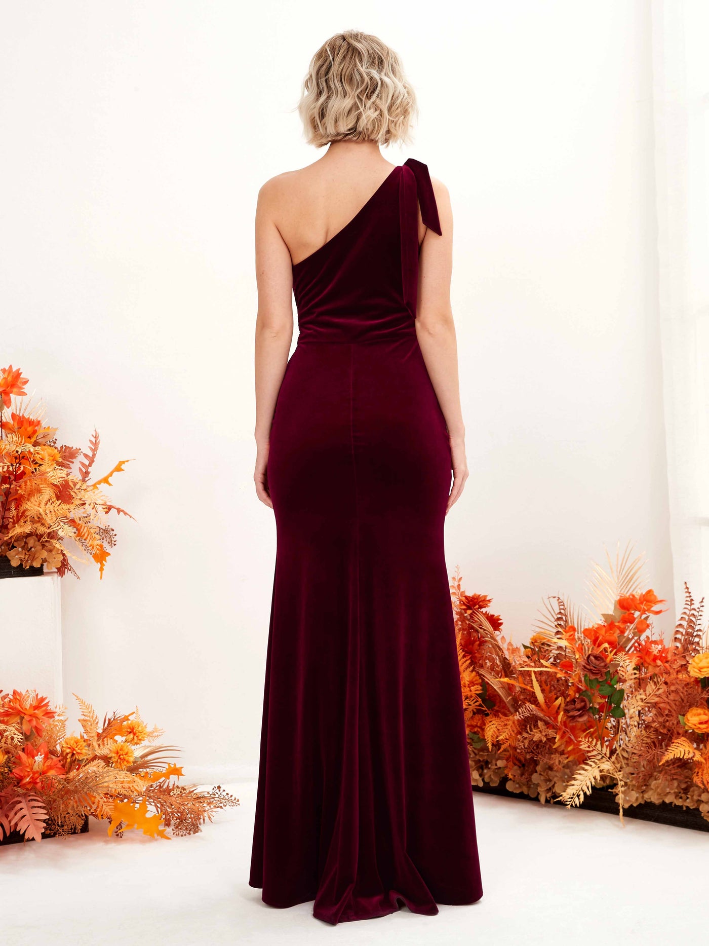 Carlyna Tubo Corte trompeta/sirena Un Hombre Hasta el suelo Vestidos de dama de honor Borgoña #color_borgo-a