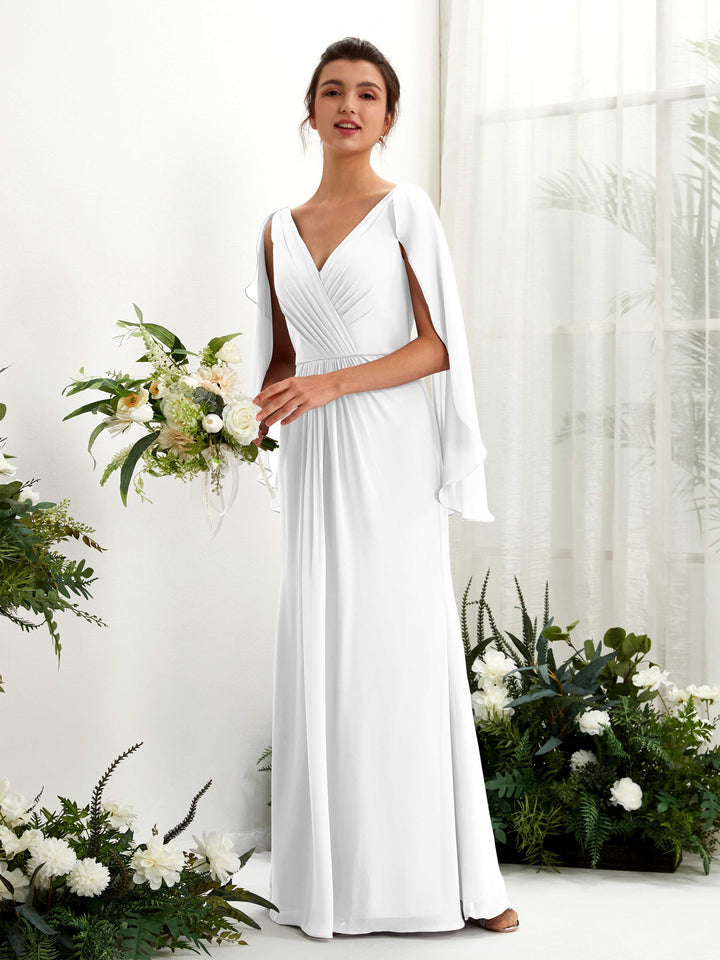 Carlyna Tubo Escote en V Capa Gasa Vestido de dama de honor Blanco 