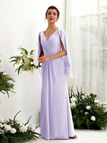 Carlyna Tubo Escote en V Capa Gasa Vestido de dama de honor Lila #color_lila