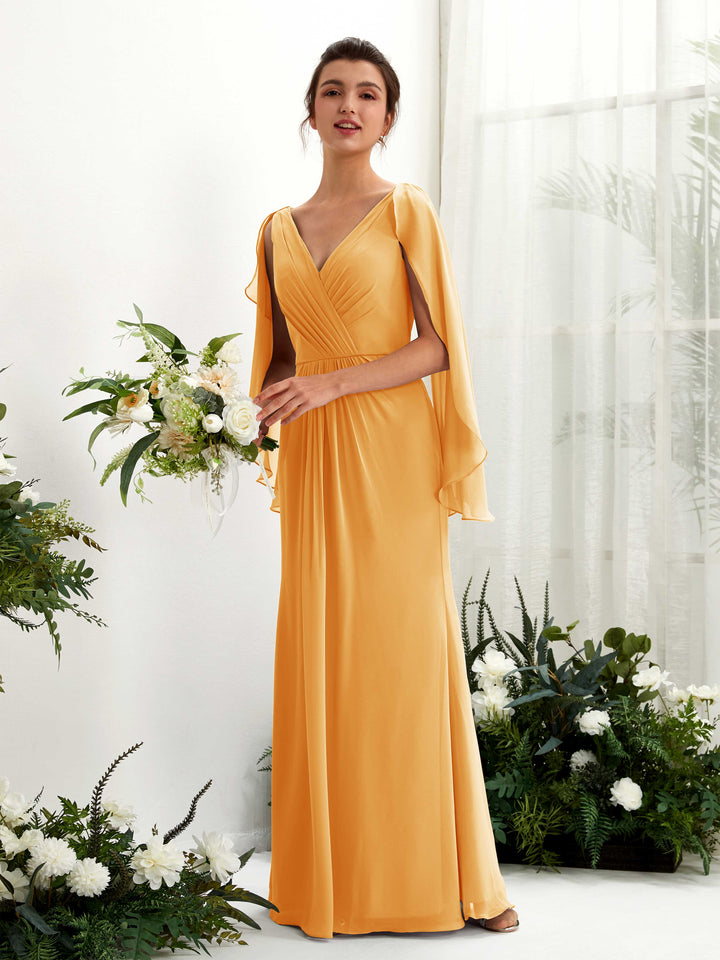 Carlyna Tubo Escote en V Capa Gasa Vestido de dama de honor Mango 