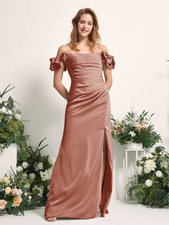 Carlyna Tubo Hasta el suelo Hombros caídos Vestido de dama de honor Siena Natural 