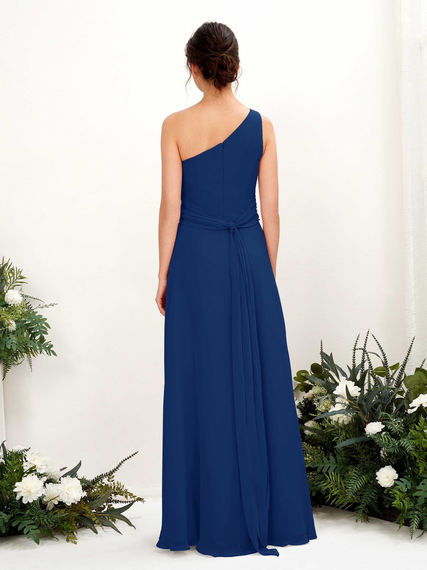 Carlyna Tubo Hasta el suelo Un Hombre con Hendidura de pierna Gasa Vestidos de dama de honor Azul Real #color_azul-real