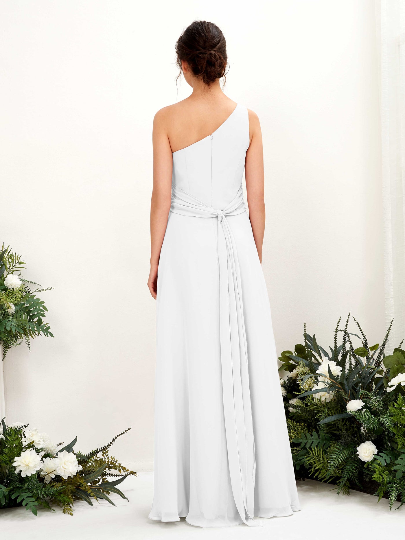 Carlyna Tubo Hasta el suelo Un Hombre con Hendidura de pierna Gasa Vestidos de dama de honor Blanco #color_blanco