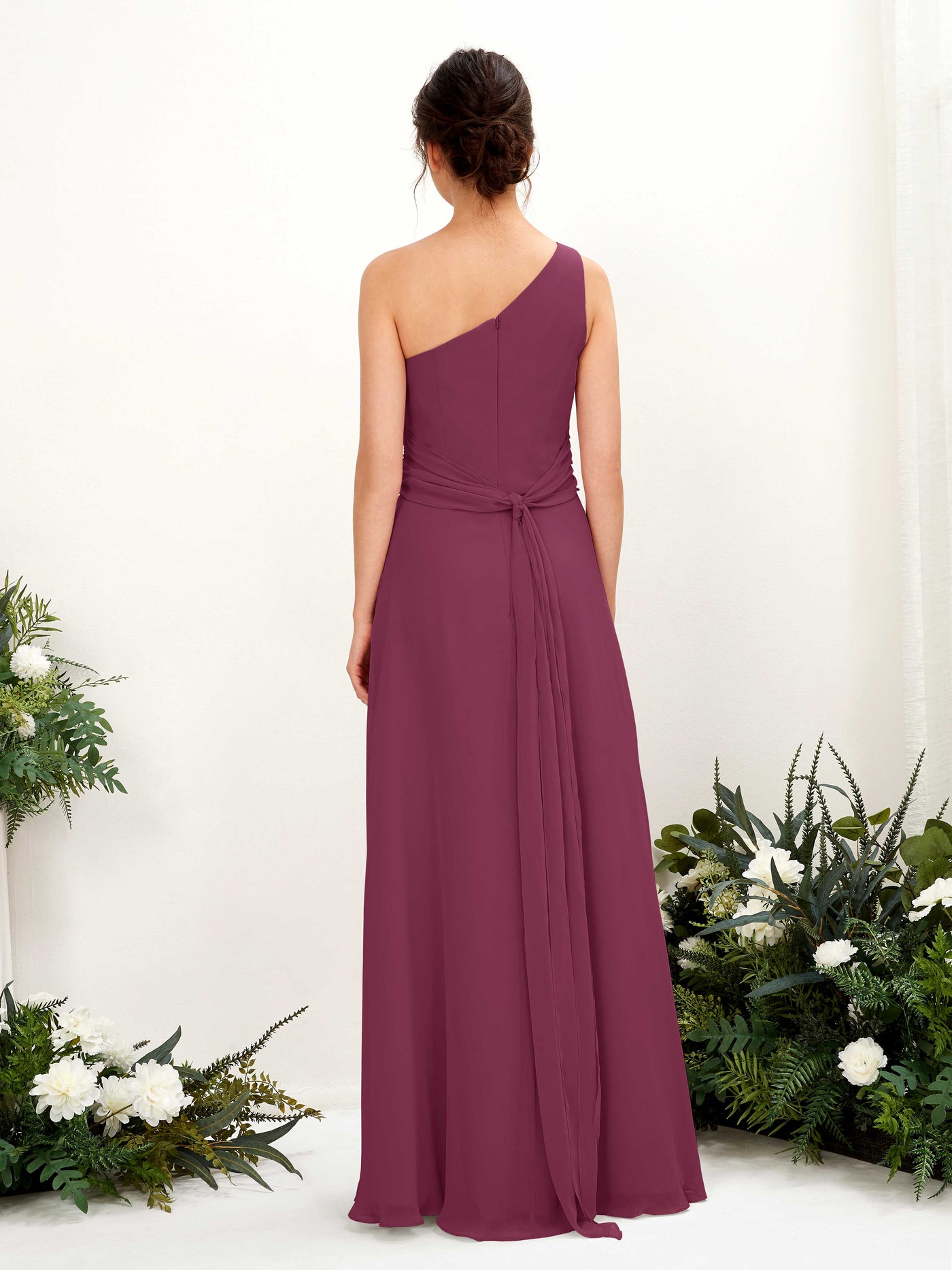 Carlyna Tubo Hasta el suelo Un Hombre con Hendidura de pierna Gasa Vestidos de dama de honor Chianti #color_chianti