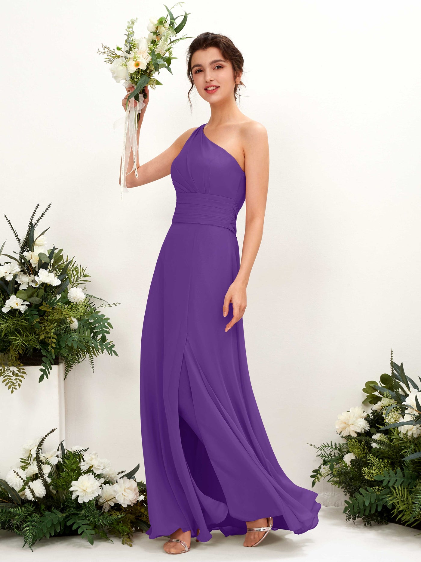 Carlyna Tubo Hasta el suelo Un Hombre con Hendidura de pierna Gasa Vestidos de dama de honor Regencia #color_regencia