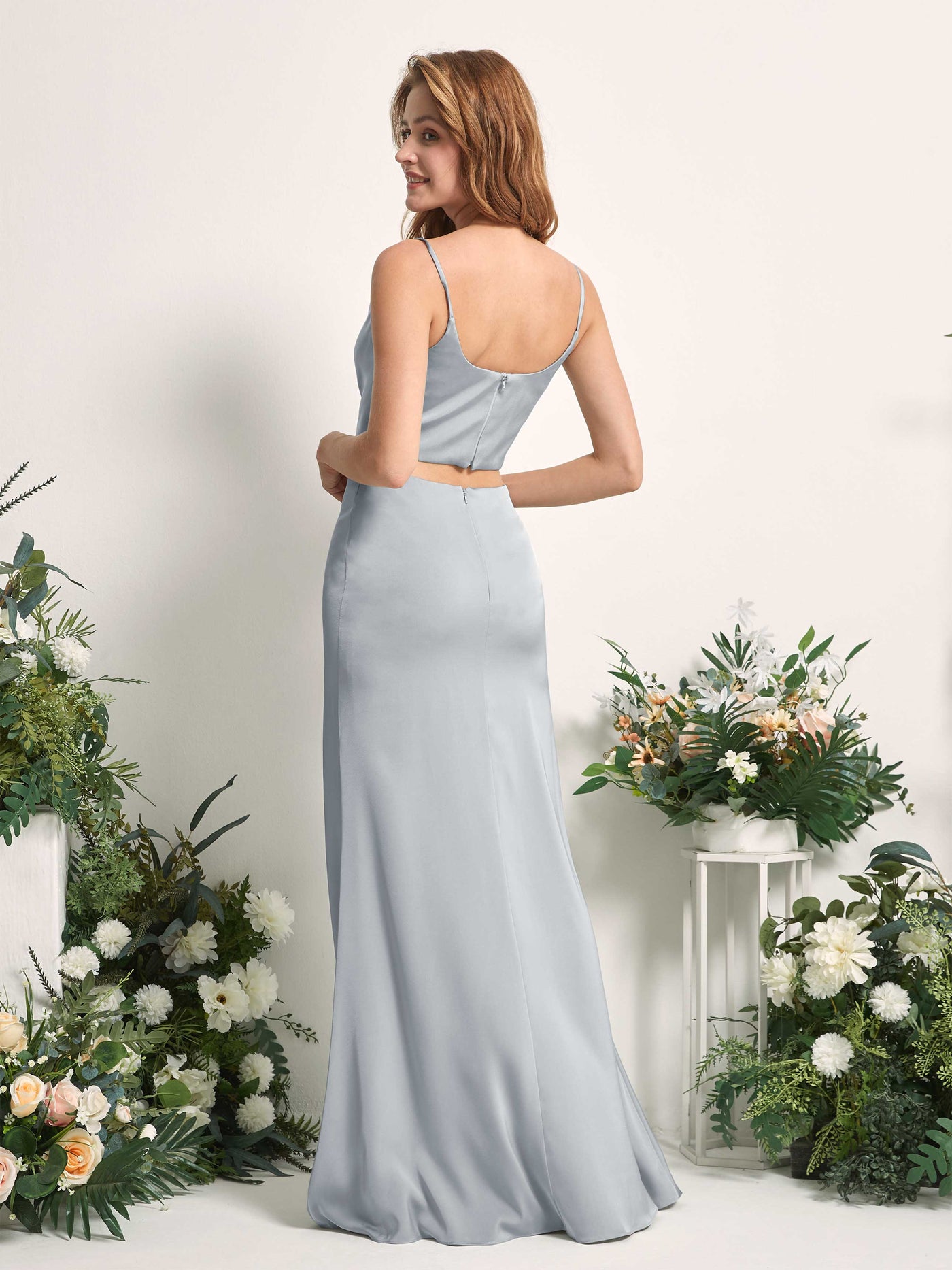 Carlyna Tubo Sirena Escote drapeado Hasta el suelo Vestidos de dama de honor Azul Bebé #color_azul-beb