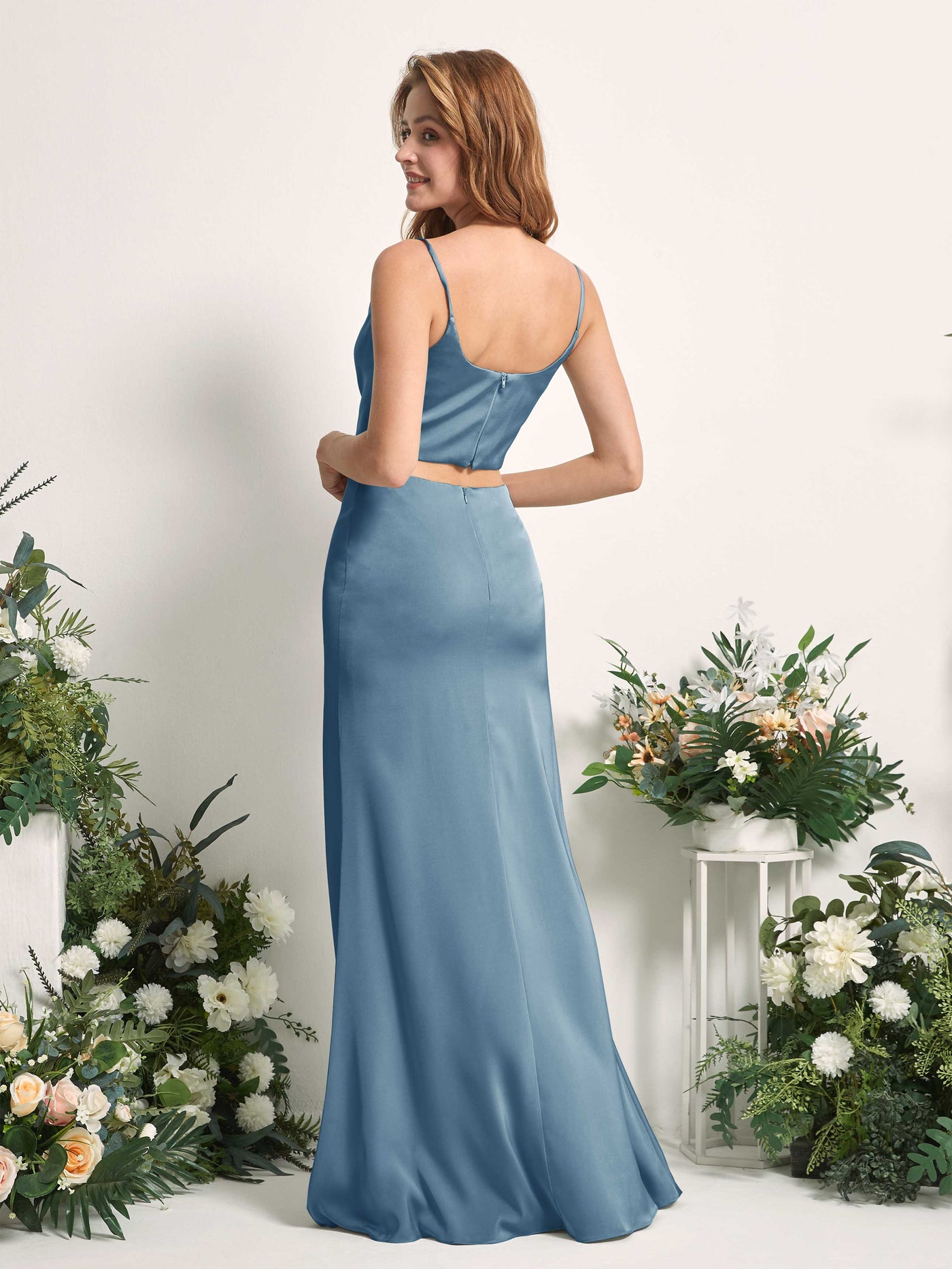 Carlyna Tubo Sirena Escote drapeado Hasta el suelo Vestidos de dama de honor Azul Tinta #color_azul-tinta