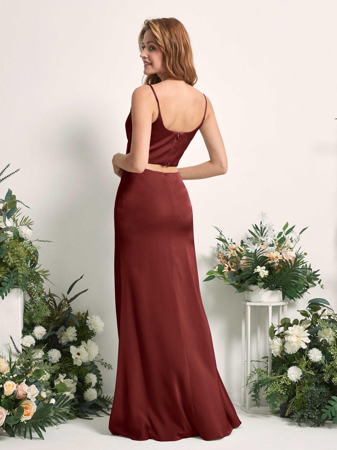 Carlyna Tubo Sirena Escote drapeado Hasta el suelo Vestidos de dama de honor Borgoña #color_borgo-a