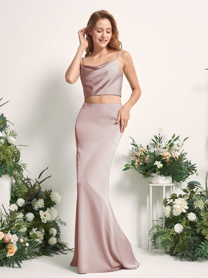 Carlyna Tubo Sirena Escote drapeado Hasta el suelo Vestidos de dama de honor Rosa Polvorienta 