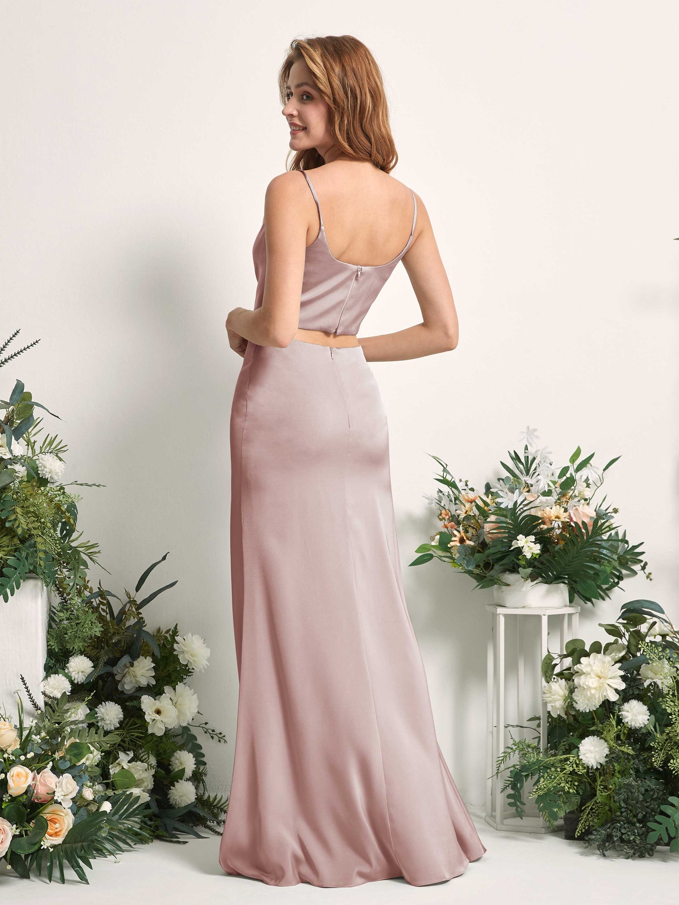 Carlyna Tubo Sirena Escote drapeado Hasta el suelo Vestidos de dama de honor Rosa Polvorienta #color_rosa-polvorienta