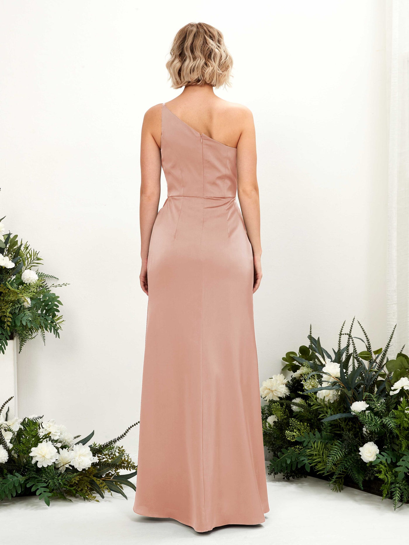 Carlyna Tubo Un Hombre Hasta el suelo Fruncido Vestidos de dama de honor Cantalupo #color_cantalupo