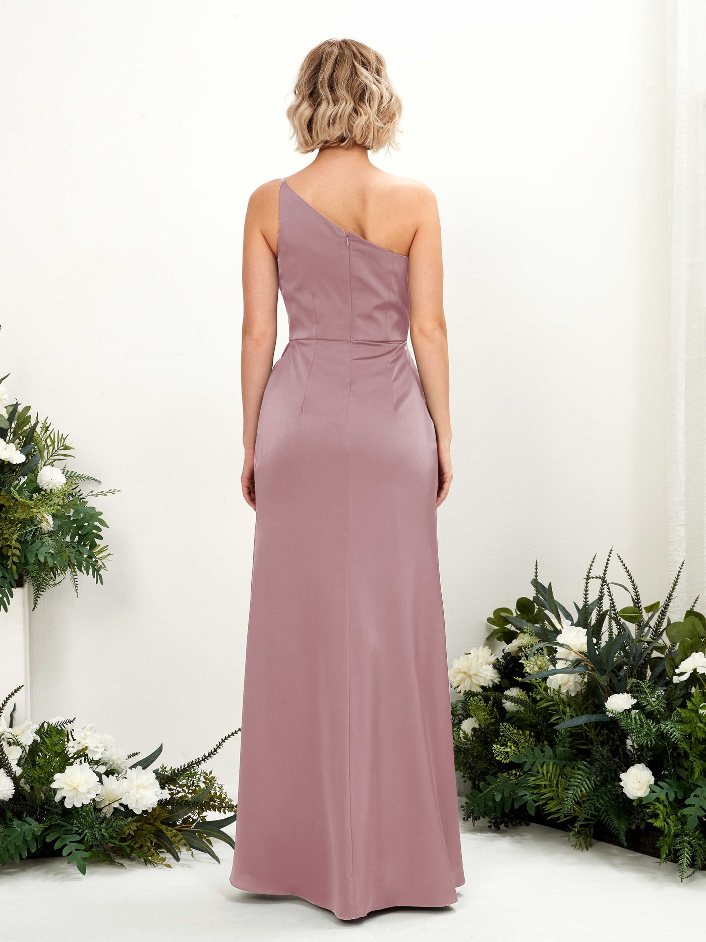 Carlyna Tubo Un Hombre Hasta el suelo Fruncido Vestidos de dama de honor Cuarzo Rosa #color_cuarzo-rosa