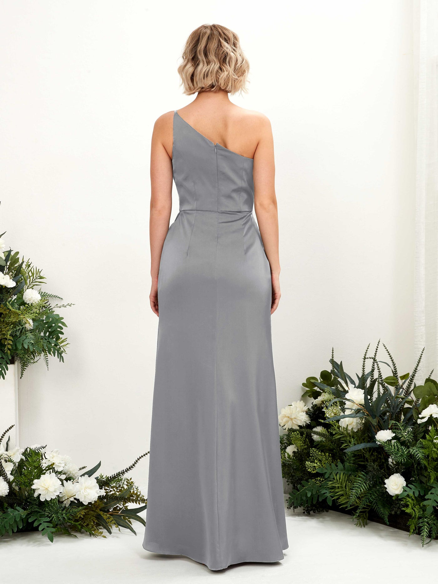 Carlyna Tubo Un Hombre Hasta el suelo Fruncido Vestidos de dama de honor Gris Acero #color_gris-acero