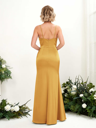 Carlyna Vestido corte trompeta escote en V hasta el suelo dama de honor Amarillo Canario #color_amarillo-canario