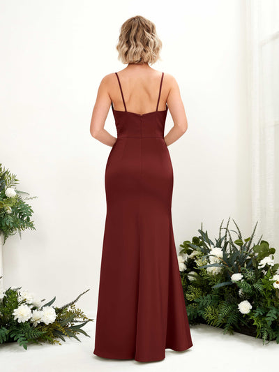 Carlyna Vestido corte trompeta escote en V hasta el suelo dama de honor Borgoña #color_borgo-a