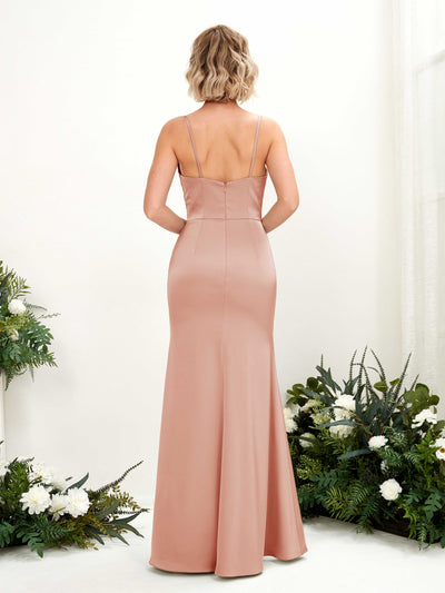 Carlyna Vestido corte trompeta escote en V hasta el suelo dama de honor Cantalupo #color_cantalupo