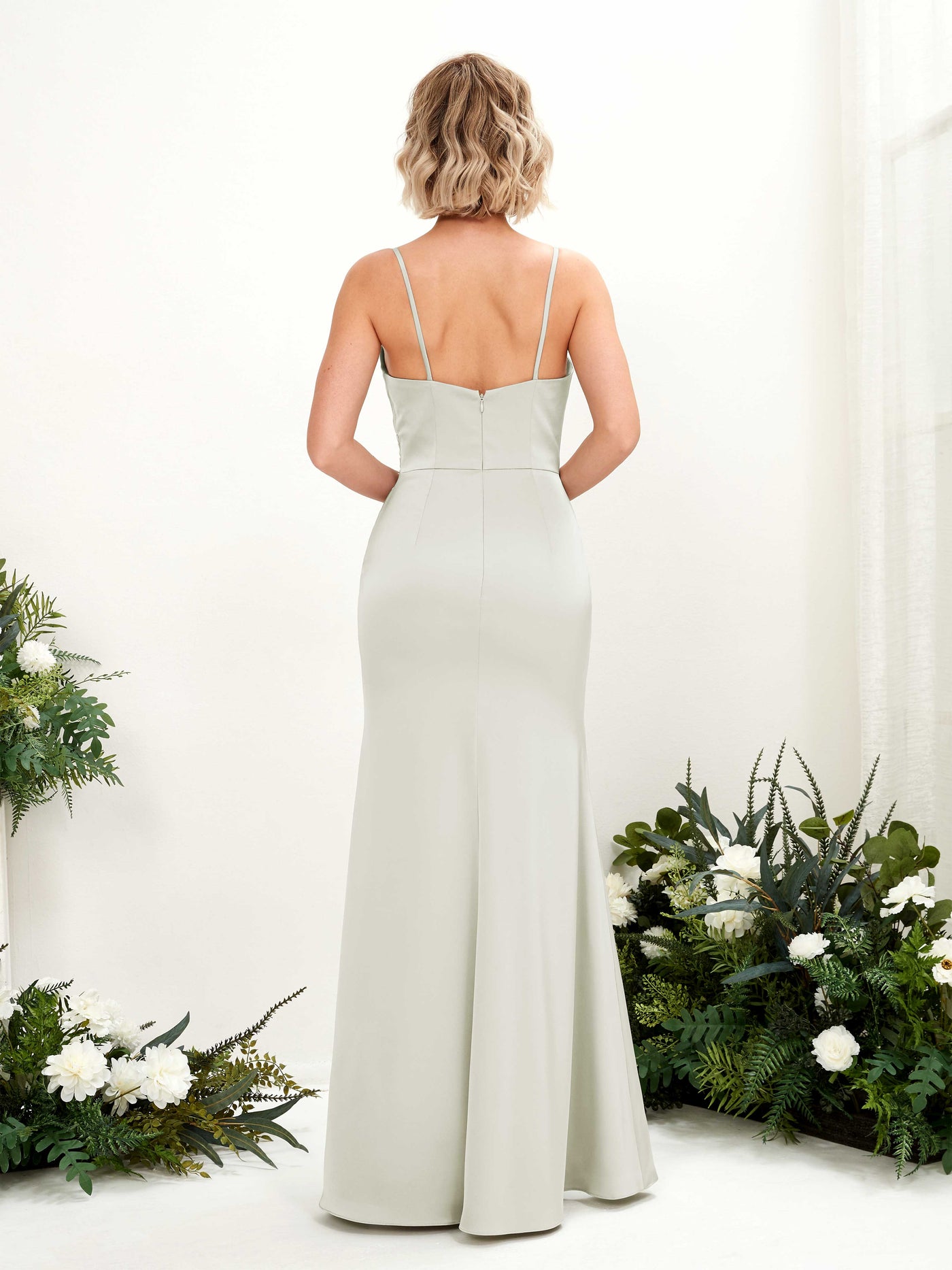 Carlyna Vestido corte trompeta escote en V hasta el suelo dama de honor Marfil #color_marfil