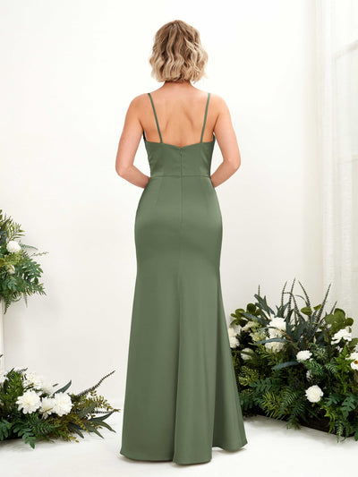 Carlyna Vestido corte trompeta escote en V hasta el suelo dama de honor Verde Oliva #color_verde-oliva