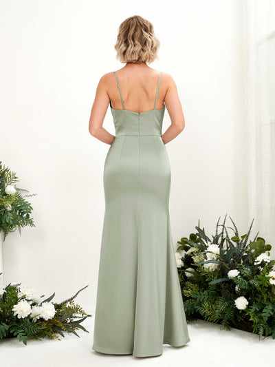 Carlyna Vestido corte trompeta escote en V hasta el suelo dama de honor Verde Salvia #color_verde-salvia