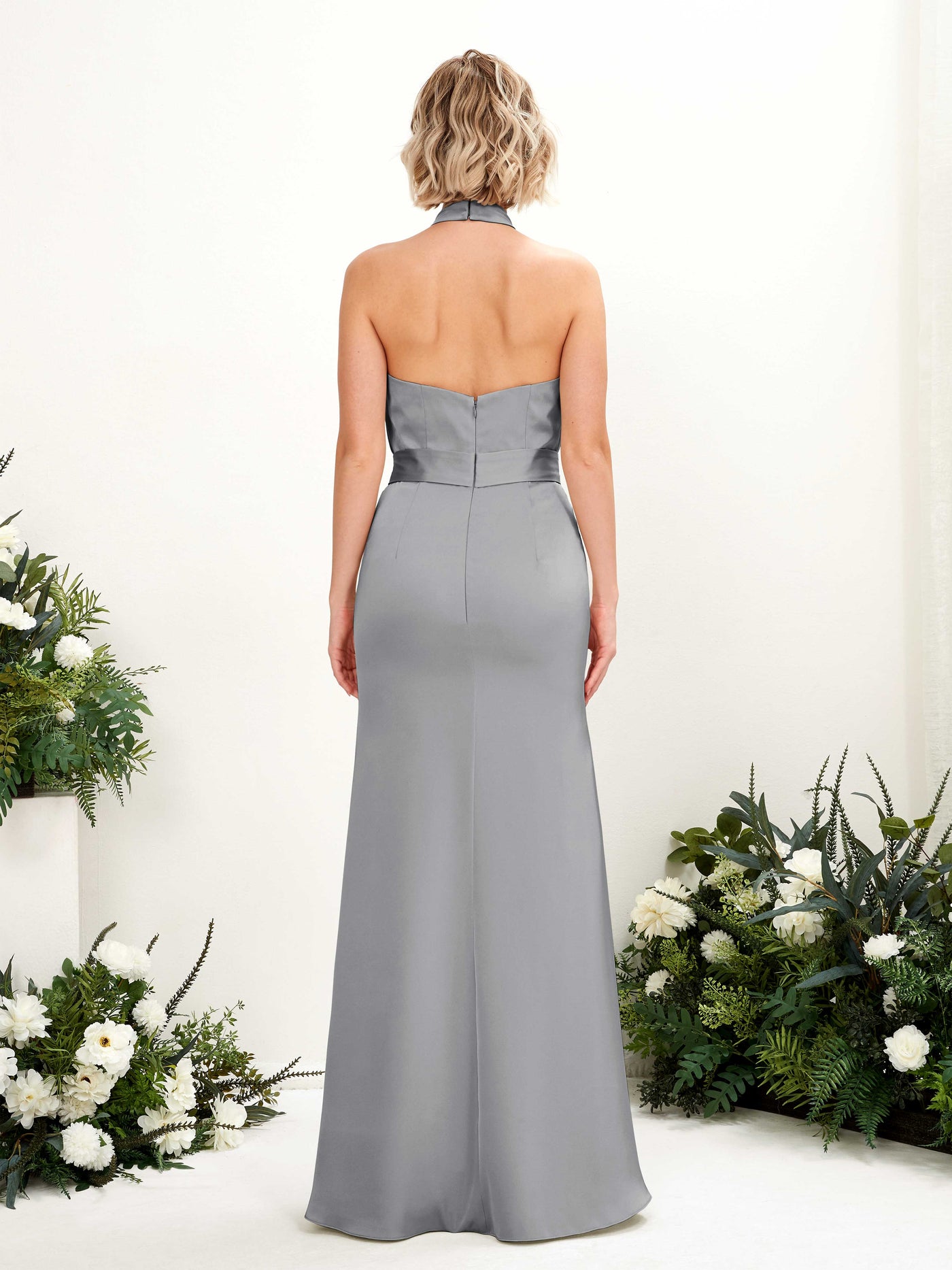 Carlyna Vestido corte trompeta/sirena cuello halter hasta el suelo Gris Acero #color_gris-acero