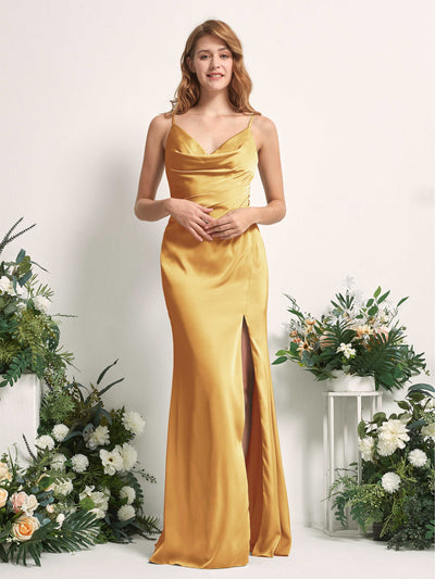Carlyna Vestido corte trompeta/sirena Escote en V Hasta el suelo Satén para damas de honor Amarillo Canario #color_amarillo-canario