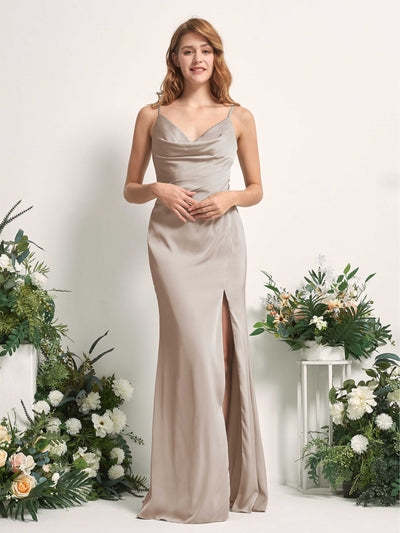 Carlyna Vestido corte trompeta/sirena Escote en V Hasta el suelo Satén para damas de honor Taupe #color_taupe