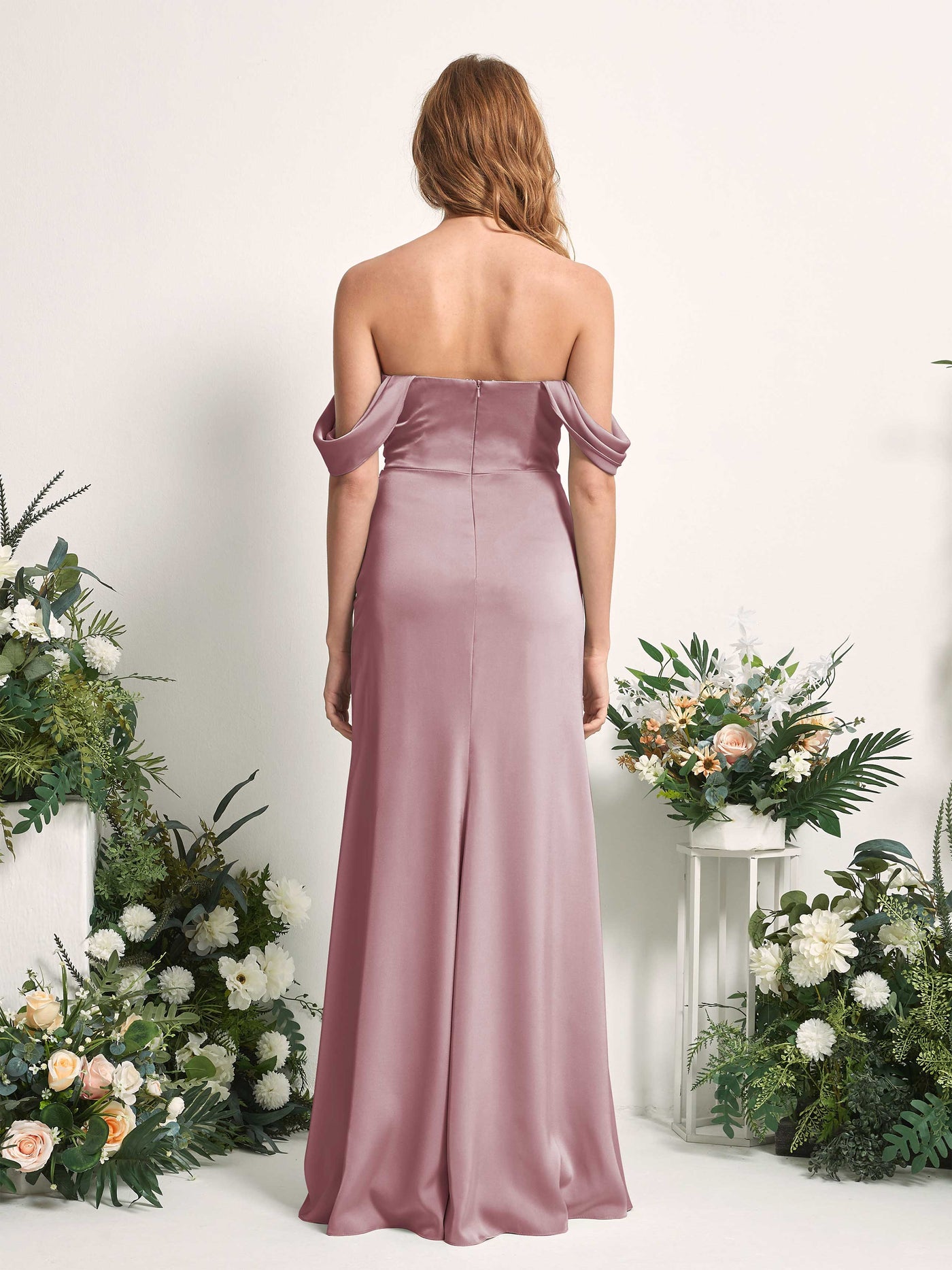 Carlyna Vestido dama de honor corte trompeta hombros caídos fruncido hasta el suelo Cuarzo Rosa #color_cuarzo-rosa