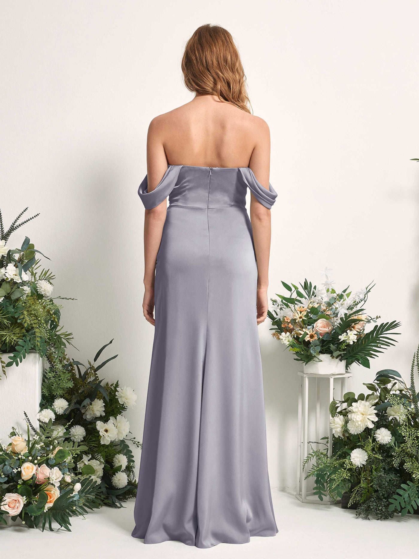 Carlyna Vestido dama de honor corte trompeta hombros caídos fruncido hasta el suelo Niebla Púrpura #color_niebla-p-rpura