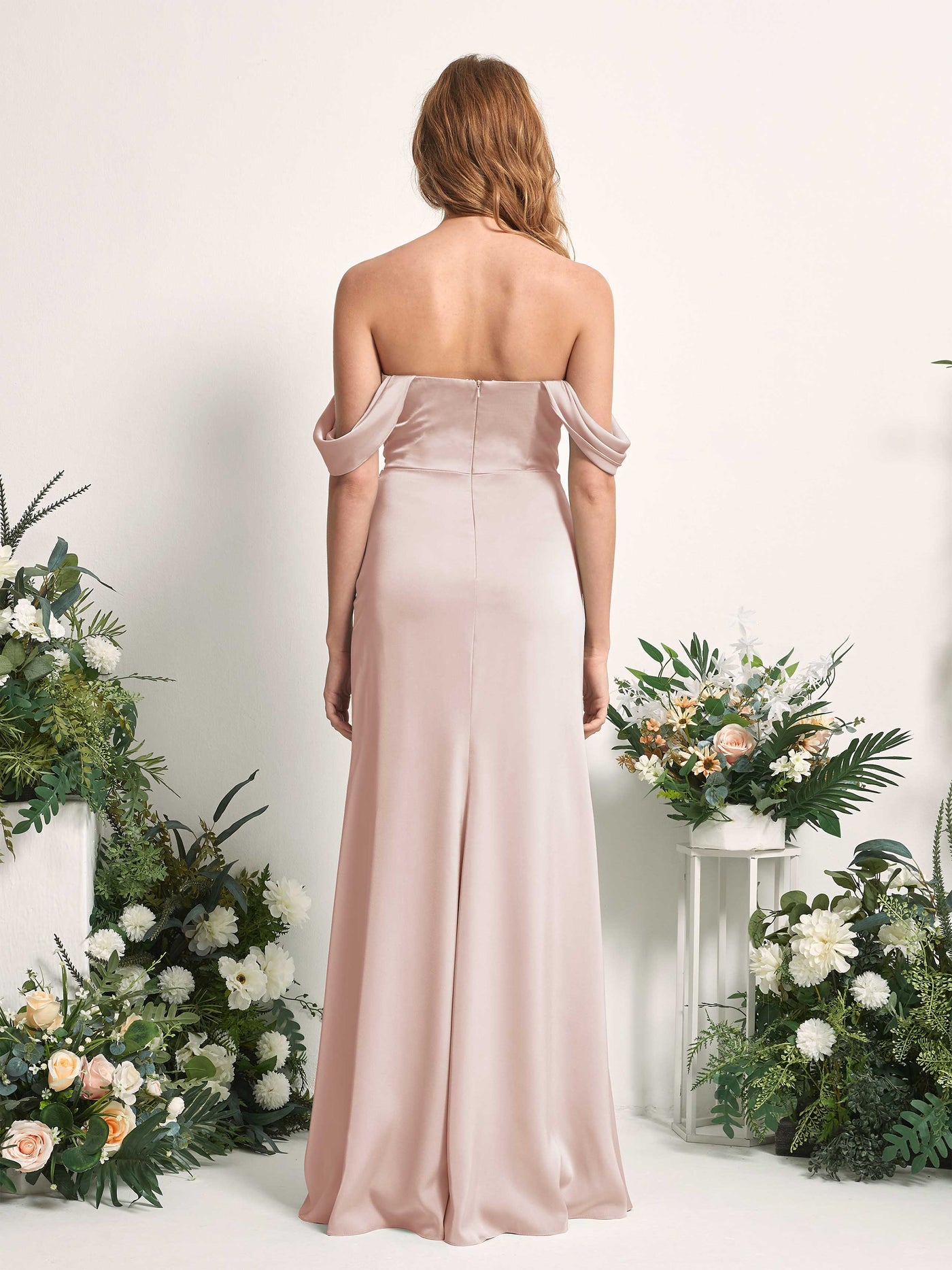 Carlyna Vestido dama de honor corte trompeta hombros caídos fruncido hasta el suelo Rosa Perla #color_rosa-perla