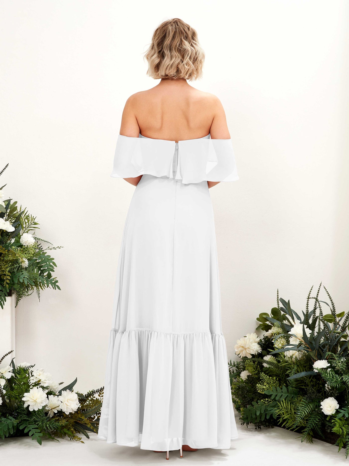 Carlyna Vestido dama de honor Línea A Hombros caídos Hasta el suelo Gasa Blanco #color_blanco