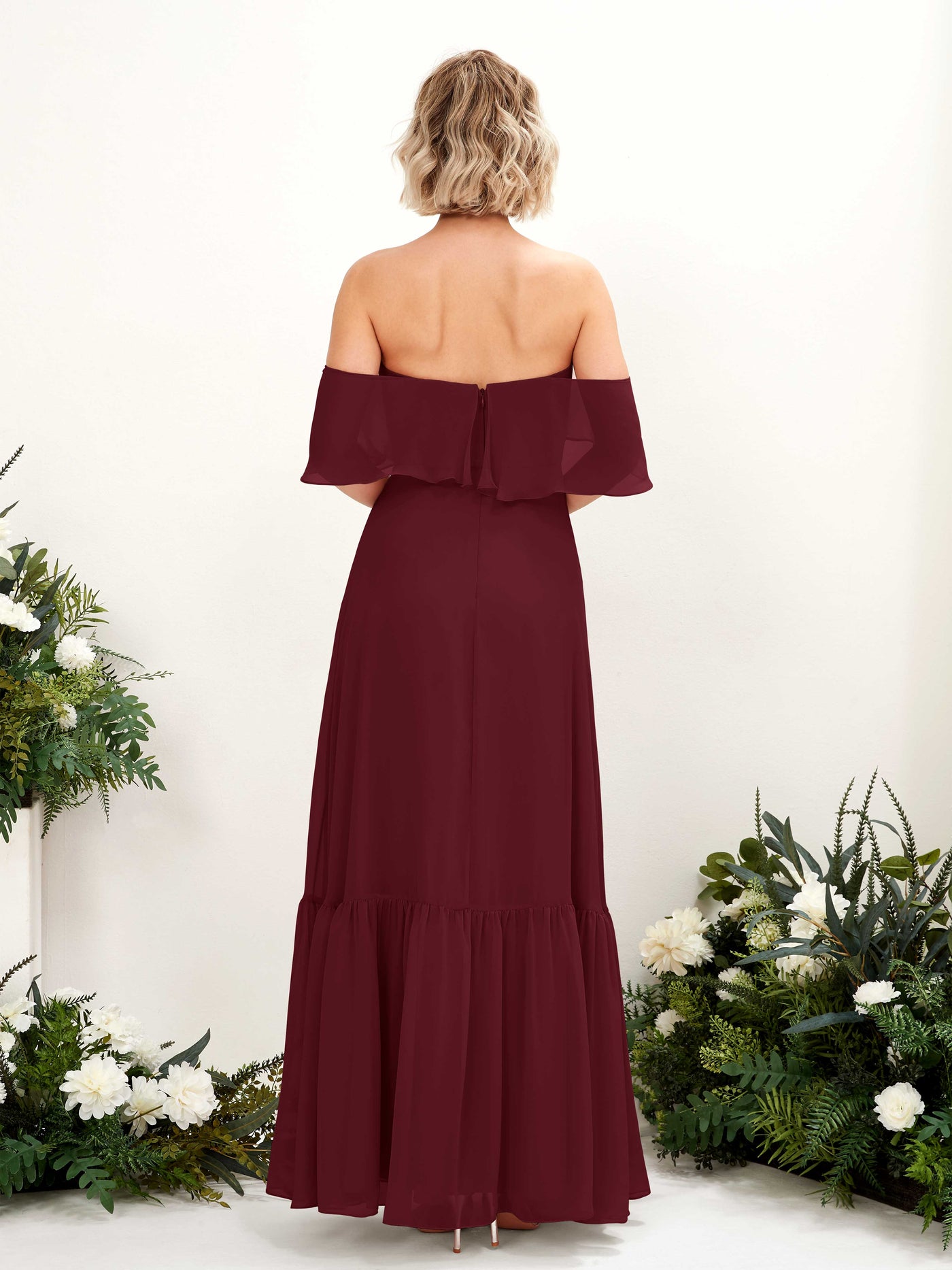 Carlyna Vestido dama de honor Línea A Hombros caídos Hasta el suelo Gasa Borgoña #color_borgo-a