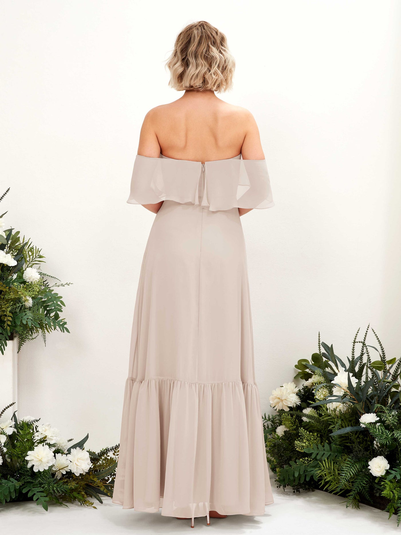 Carlyna Vestido dama de honor Línea A Hombros caídos Hasta el suelo Gasa Champán #color_champ-n