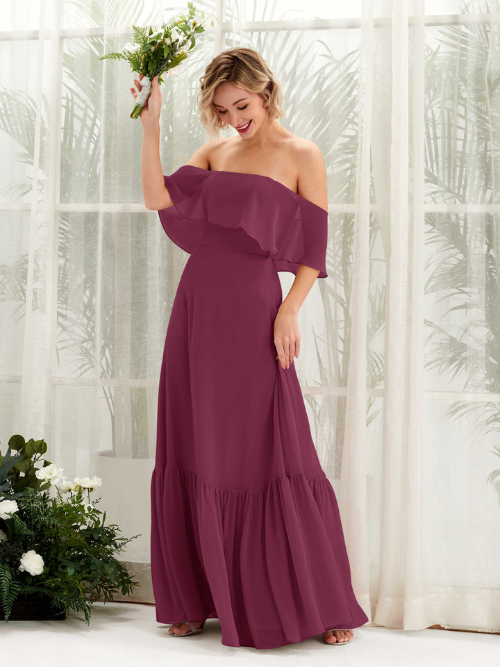 Carlyna Vestido dama de honor Línea A Hombros caídos Hasta el suelo Gasa Chianti 