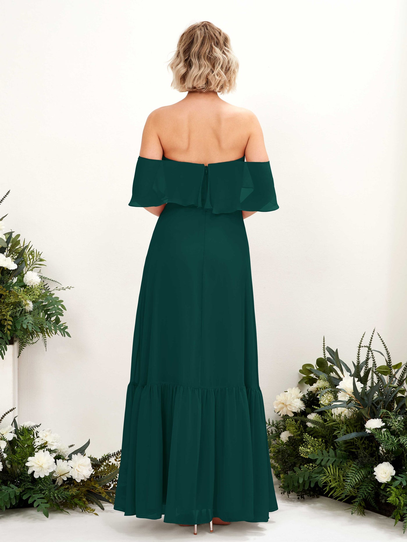 Carlyna Vestido dama de honor Línea A Hombros caídos Hasta el suelo Gasa Esmeralda Oscuro #color_esmeralda-oscuro