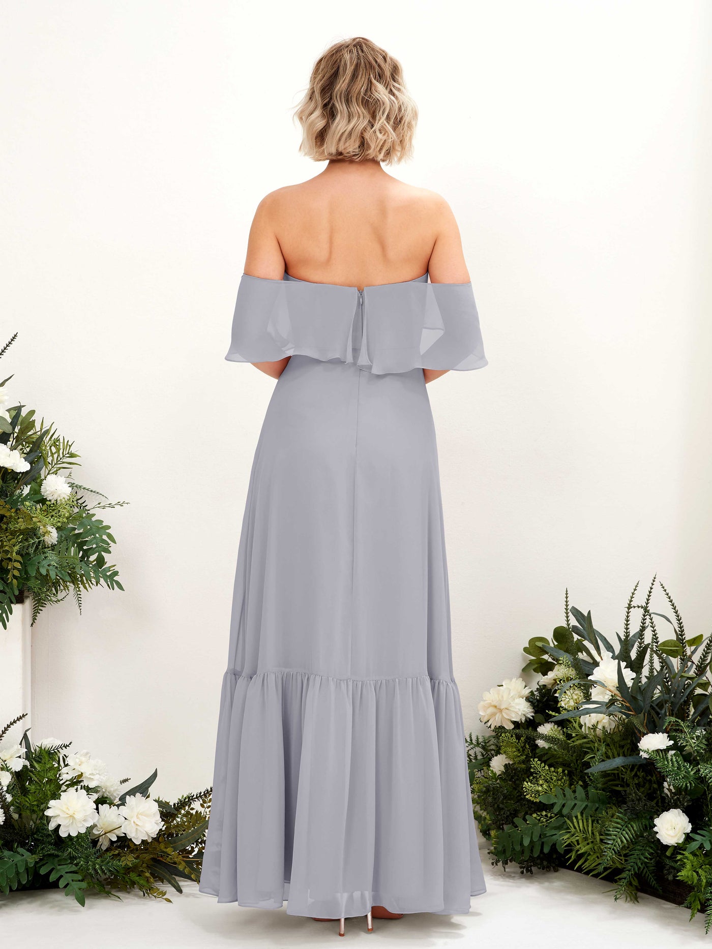 Carlyna Vestido dama de honor Línea A Hombros caídos Hasta el suelo Gasa Lavanda Viejo #color_lavanda-viejo