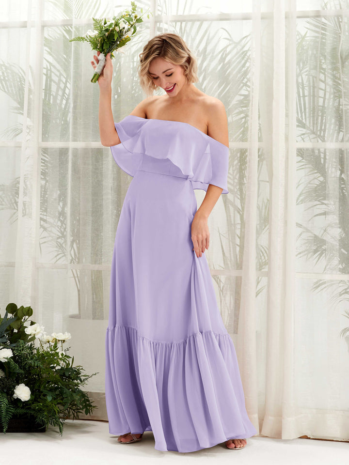 Carlyna Vestido dama de honor Línea A Hombros caídos Hasta el suelo Gasa Lila 
