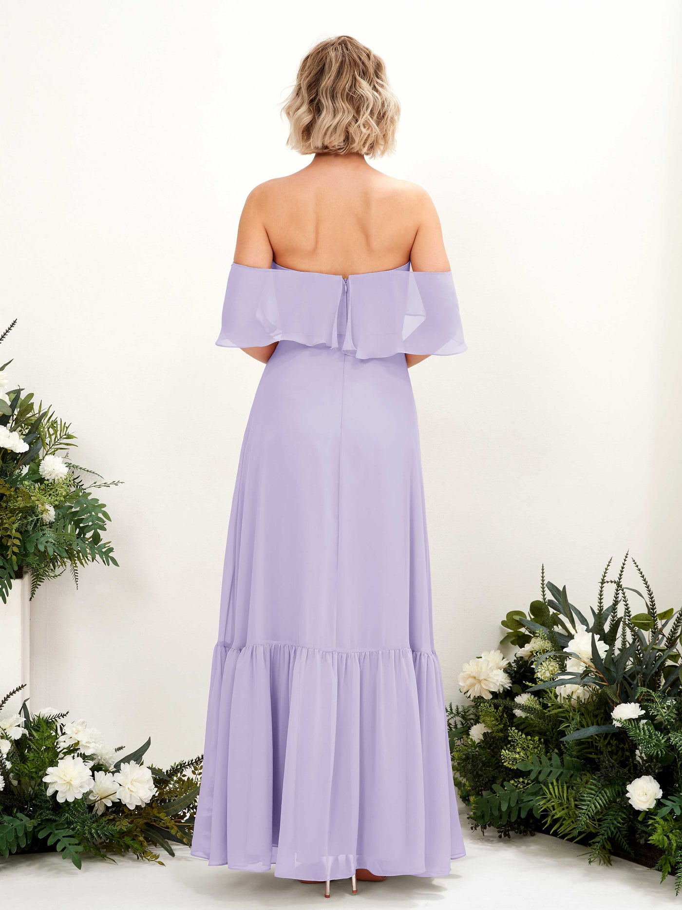 Carlyna Vestido dama de honor Línea A Hombros caídos Hasta el suelo Gasa Lila #color_lila