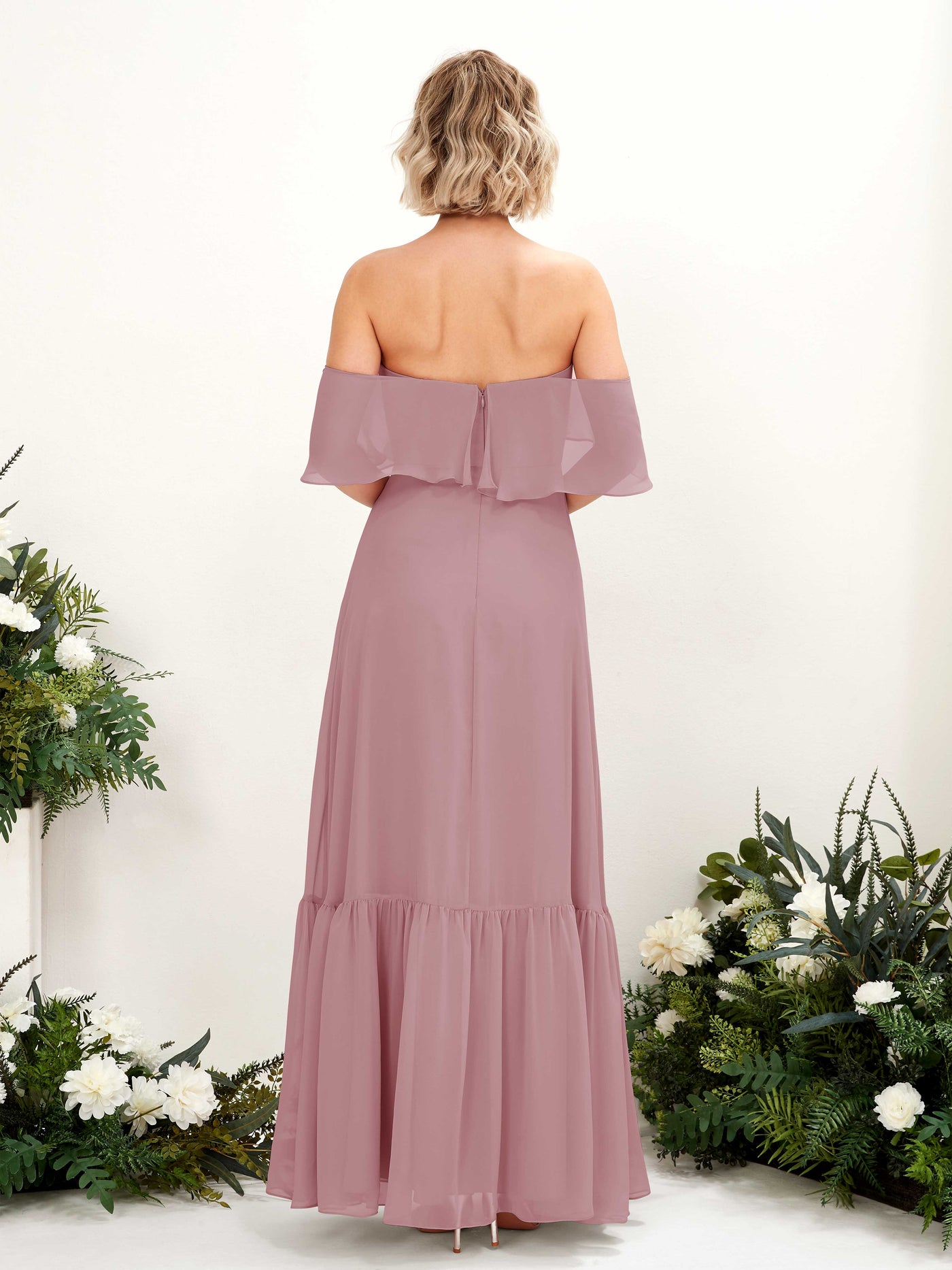 Carlyna Vestido dama de honor Línea A Hombros caídos Hasta el suelo Gasa Malva Clásico #color_malva-cl-sico