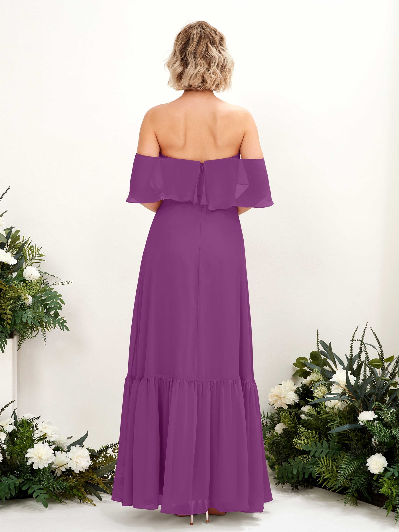 Carlyna Vestido dama de honor Línea A Hombros caídos Hasta el suelo Gasa Púrpura #color_p-rpura