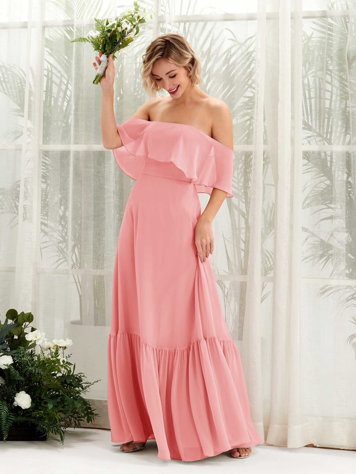 Carlyna Vestido dama de honor Línea A Hombros caídos Hasta el suelo Gasa Rosa Ballet 