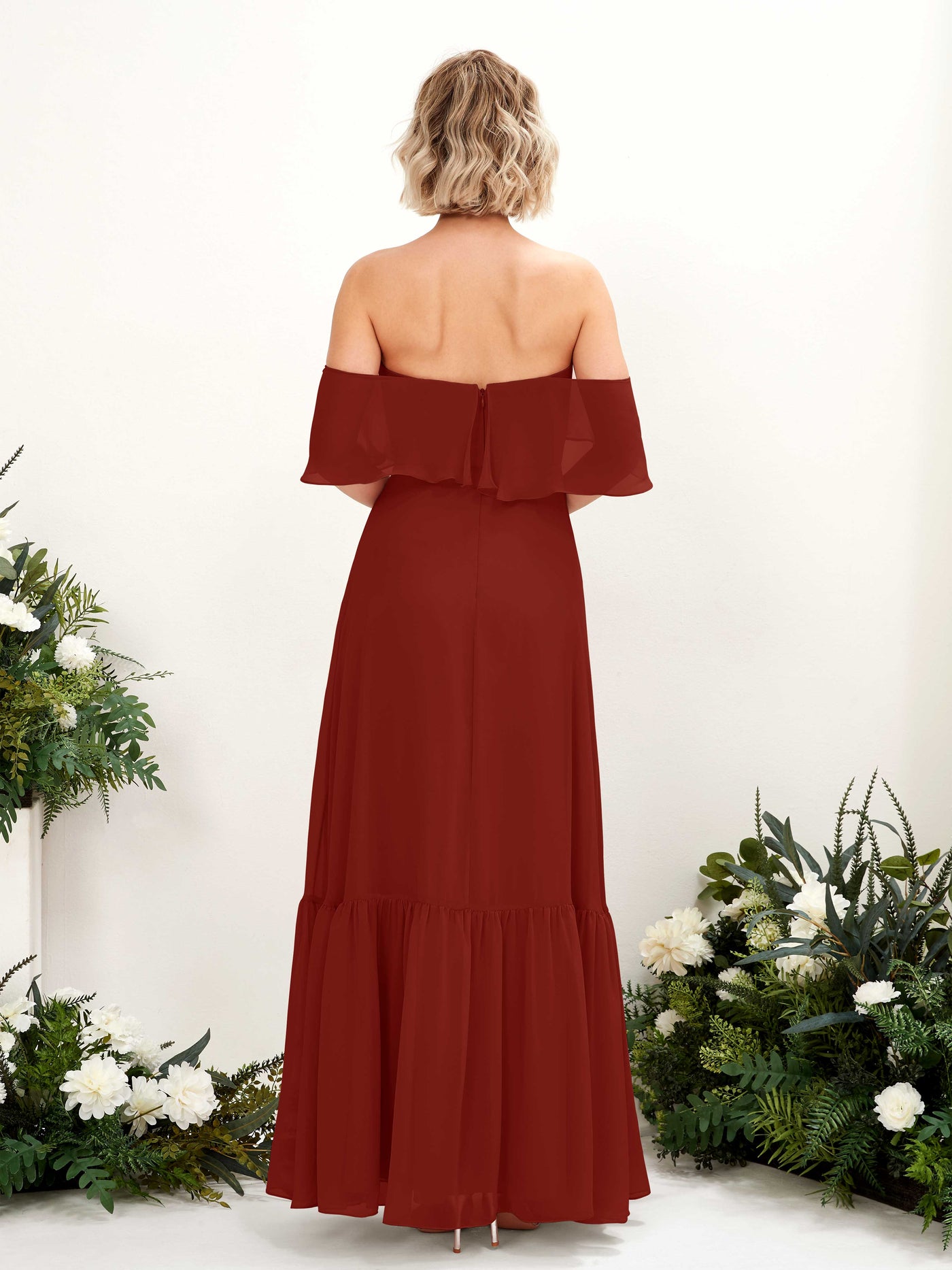 Carlyna Vestido dama de honor Línea A Hombros caídos Hasta el suelo Gasa Óxido #color_xido