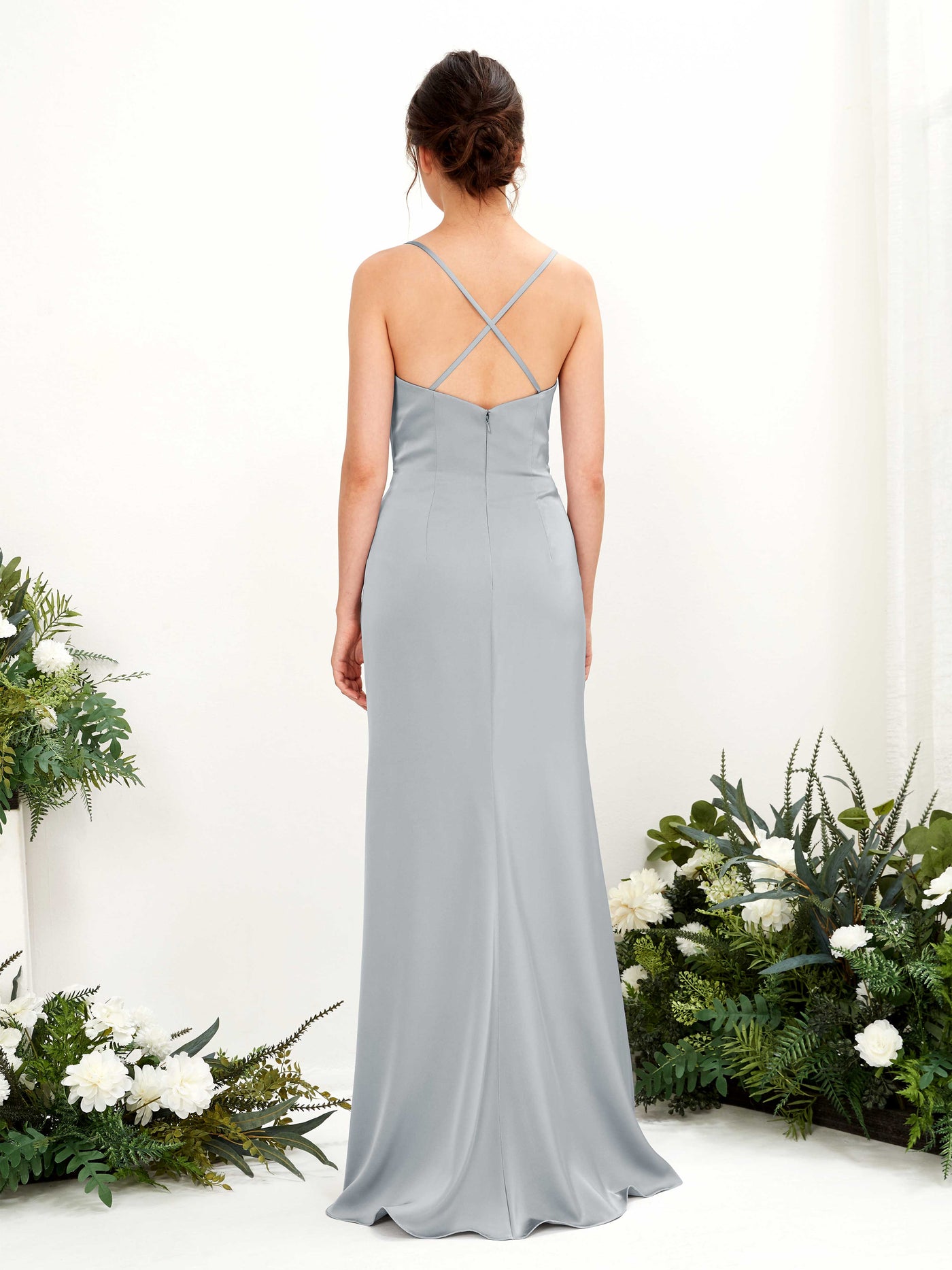 Carlyna Vestido de dama de honor Corte imperial Escote drapeado Hasta el suelo Azul Bebé #color_azul-beb