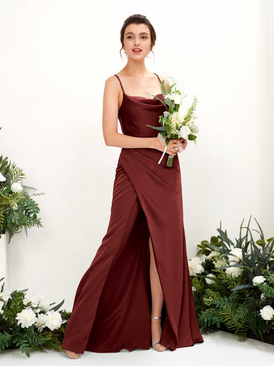 Carlyna Vestido de dama de honor Corte imperial Escote drapeado Hasta el suelo Borgoña #color_borgo-a
