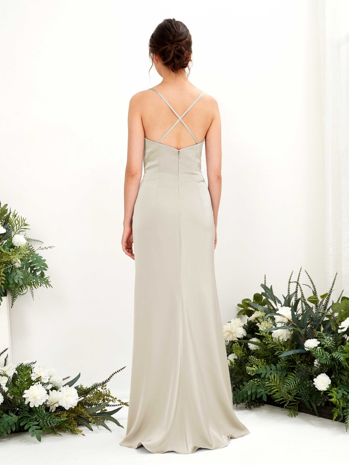 Carlyna Vestido de dama de honor Corte imperial Escote drapeado Hasta el suelo Champán #color_champ-n